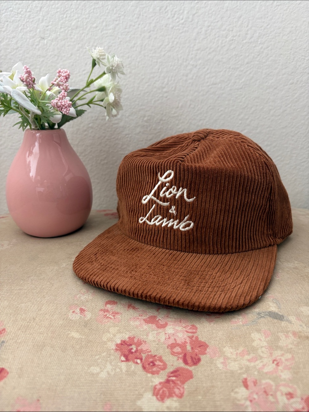 Rora Lion & Lamb Brown Corduroy Baseball  Hat, One Size Adult, 100% Cotton